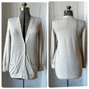 J. Jill Heather Beige Lightweight V-Neck Tunic Knit Cardigan